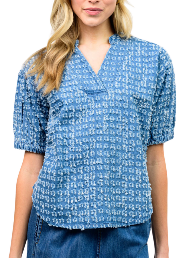 Ivy Jane Distressed Denim Popover Top