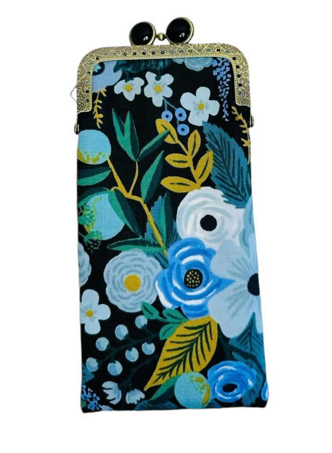 Garden Party in Blue & Black Eyeglass Case
