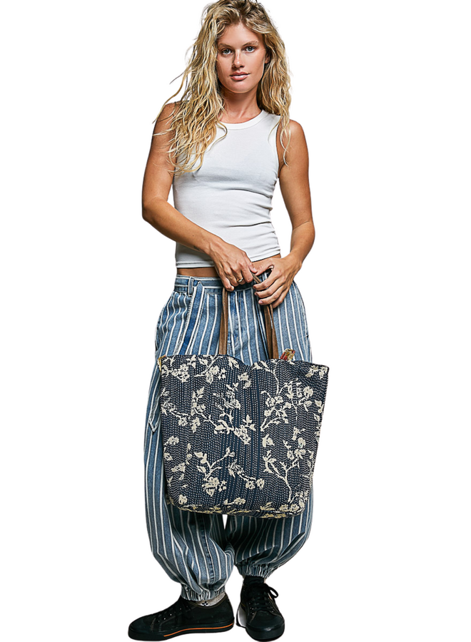 Woven Denim Tote Bag