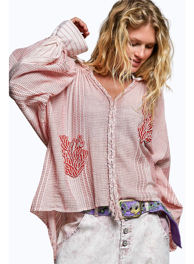 Pol Coral Beaded Top