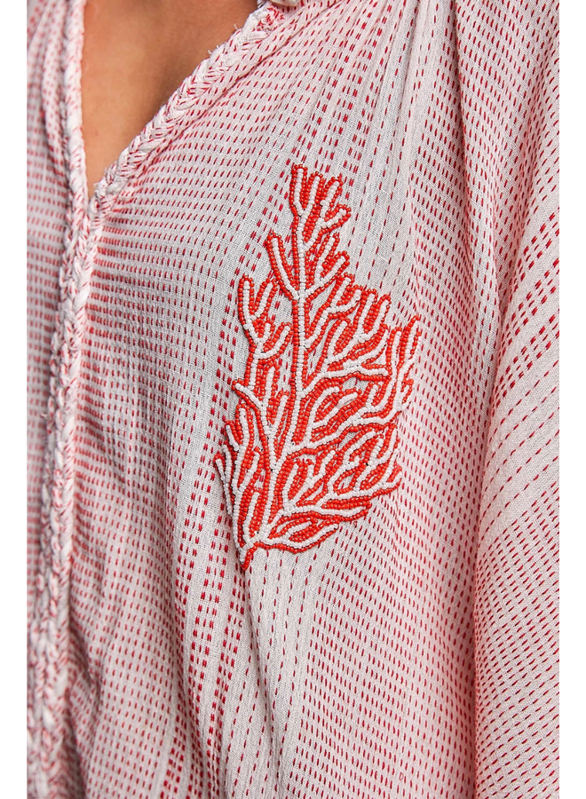 Pol Coral Beaded Top