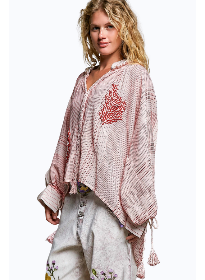 Pol Coral Beaded Top