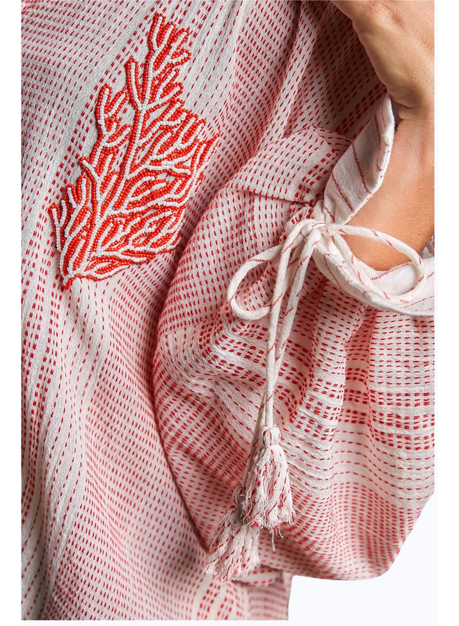 Pol Coral Beaded Top