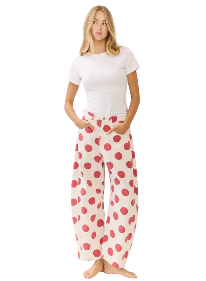 Red Polka Dot Barrel Jeans