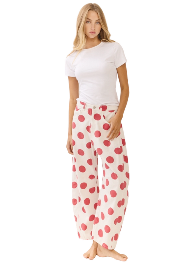 Red Polka Dot Barrel Jeans