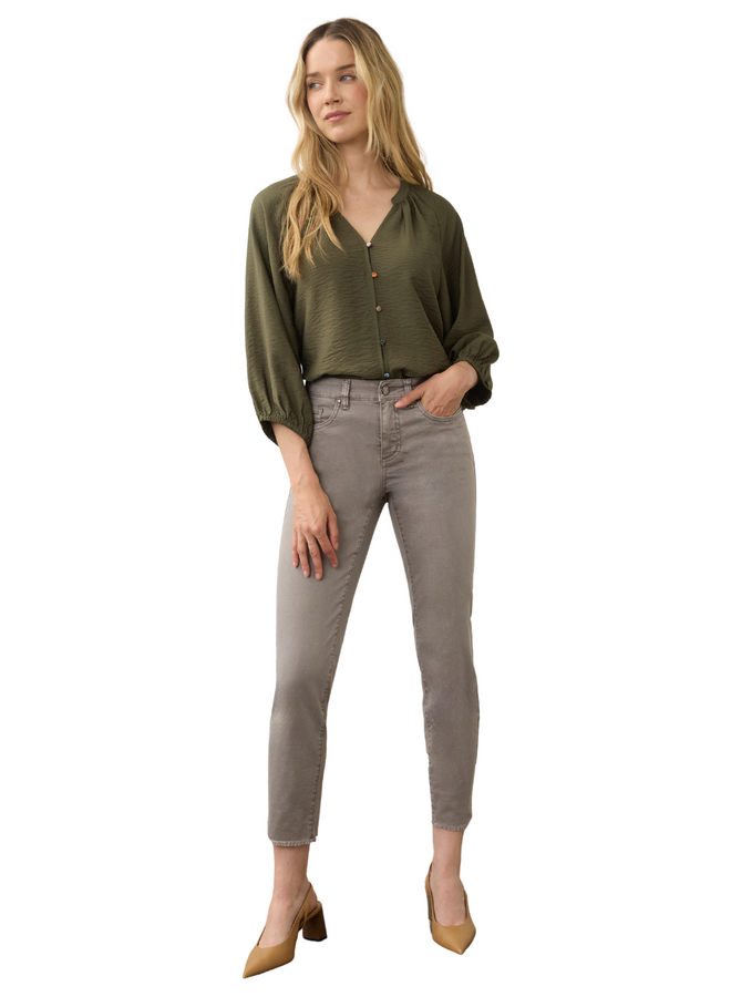 French Dressing Olivia Fringed Slim Ankle Jean in Stone Grey
