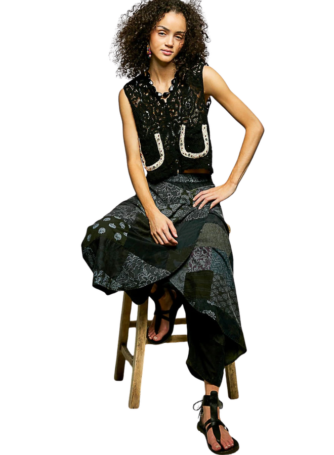 Boho Patchwork Crop Wrap Pant