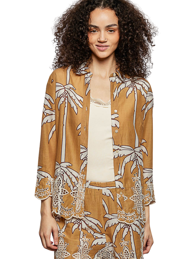 Scalloped Embroidered Palm Shirt