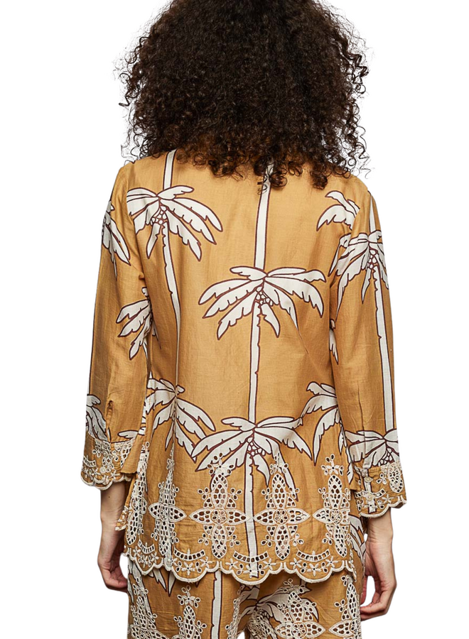 Scalloped Embroidered Palm Shirt