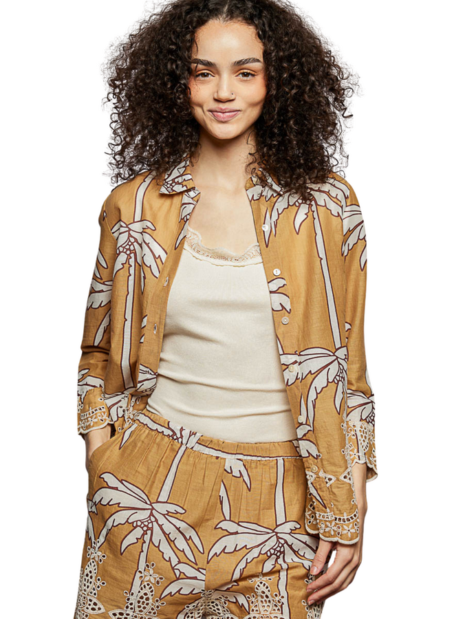 Scalloped Embroidered Palm Shirt