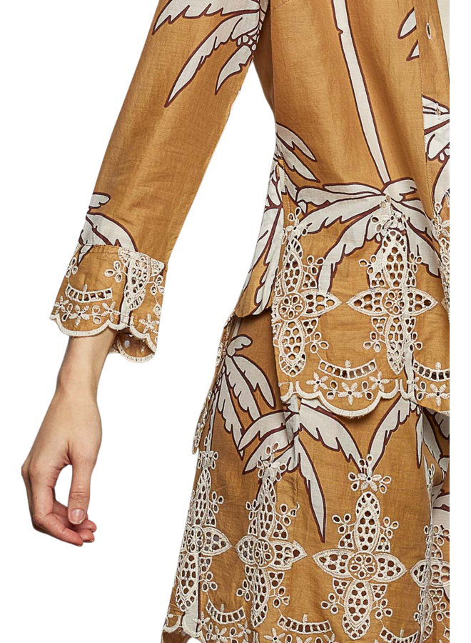 Scalloped Embroidered Palm Shirt
