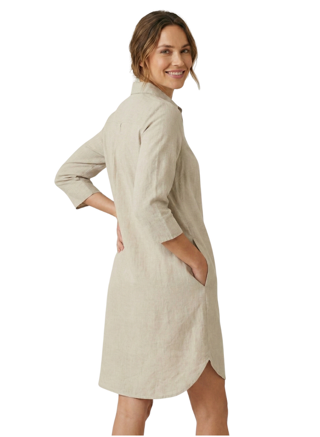 Toofan Linen Button Dress in Khaki