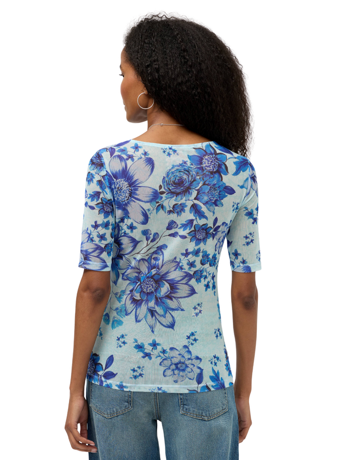Johnny Was Elbow Sleeve Boat Neck Mesh Top in Casablanca Paradisa
