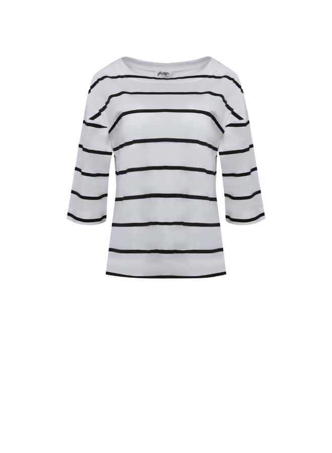 Striped Boatneck Tee in White