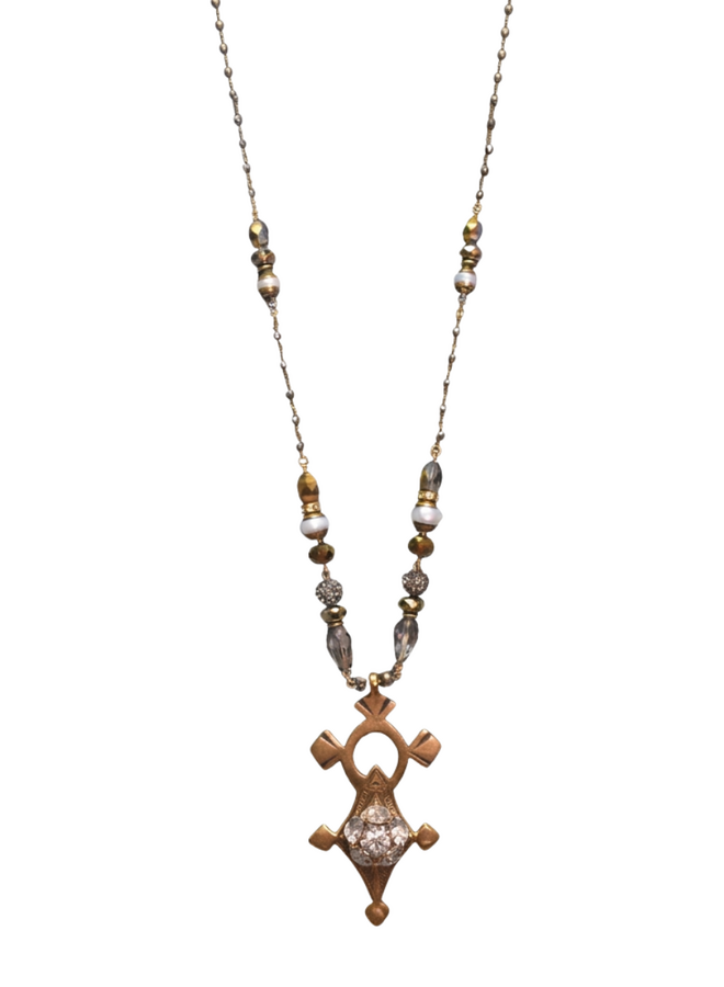 African Tuareg Cross Domed Jewel Necklace