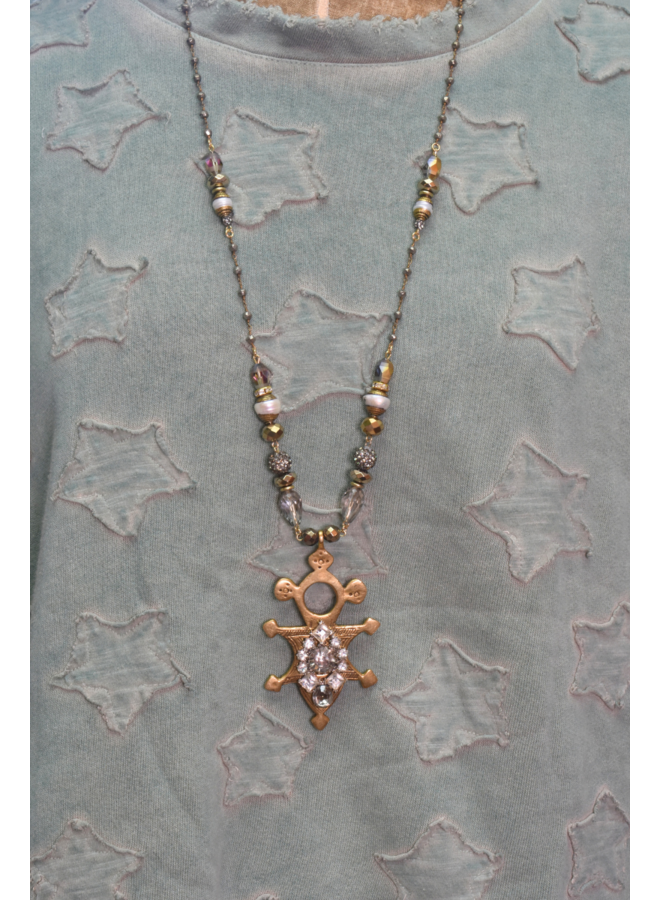 African Tuareg Cross Teardrop Jewel Necklace