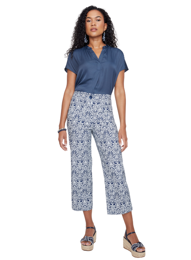 Renuar Printed Stretch Crop Pant in Blue Combo