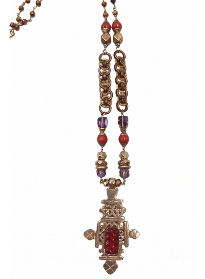 Jazmine Giovanni African Tuareg Cross Necklace with Coral