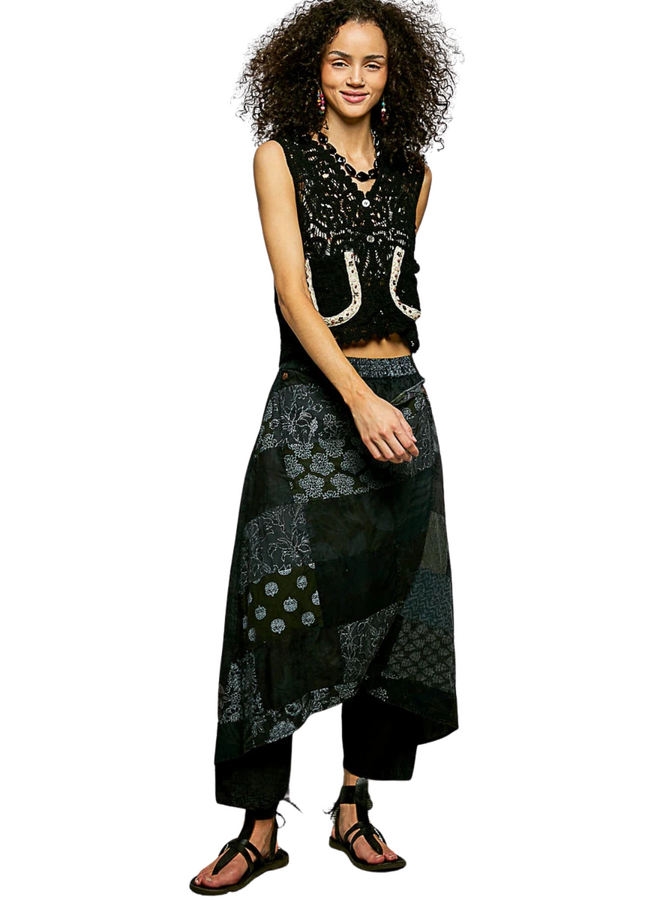 Boho Patchwork Crop Wrap Pant