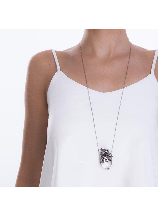 Maria Dolores Vital Heart Necklace in Silver Crystal
