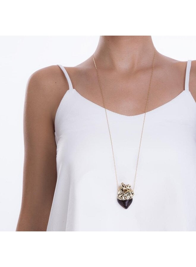 Maria Dolores Vital Heart Necklace in Silver Smoked Quartz