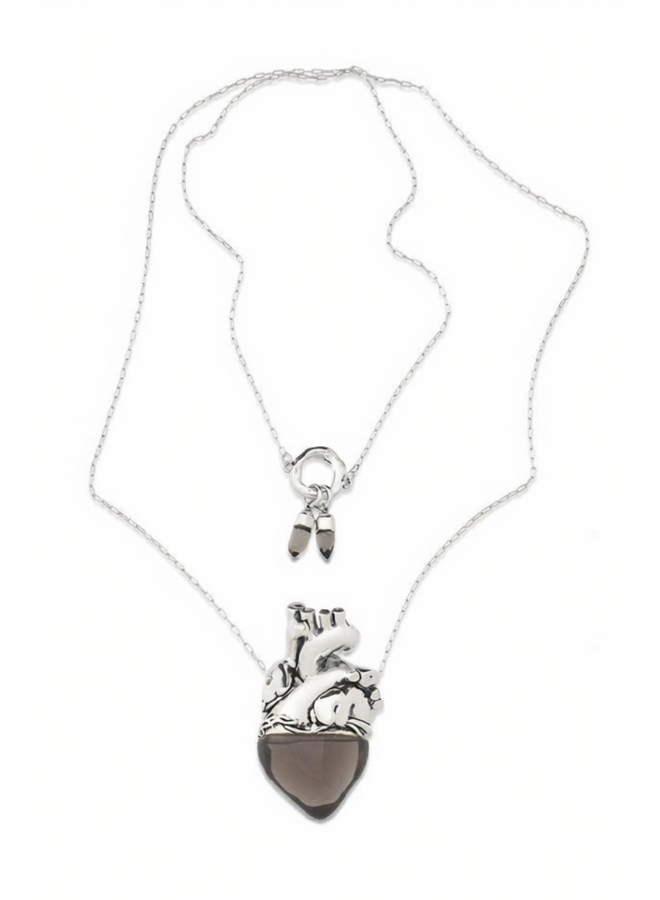 Maria Dolores Vital Heart Necklace in Silver Smoked Quartz
