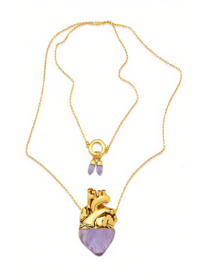 Maria Dolores Vital Heart Necklace in Gold Amethyst