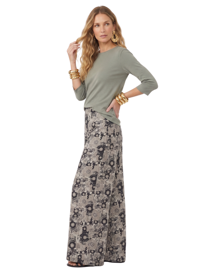 Bryn Walker Long Full Floral Linen Pant in Cream