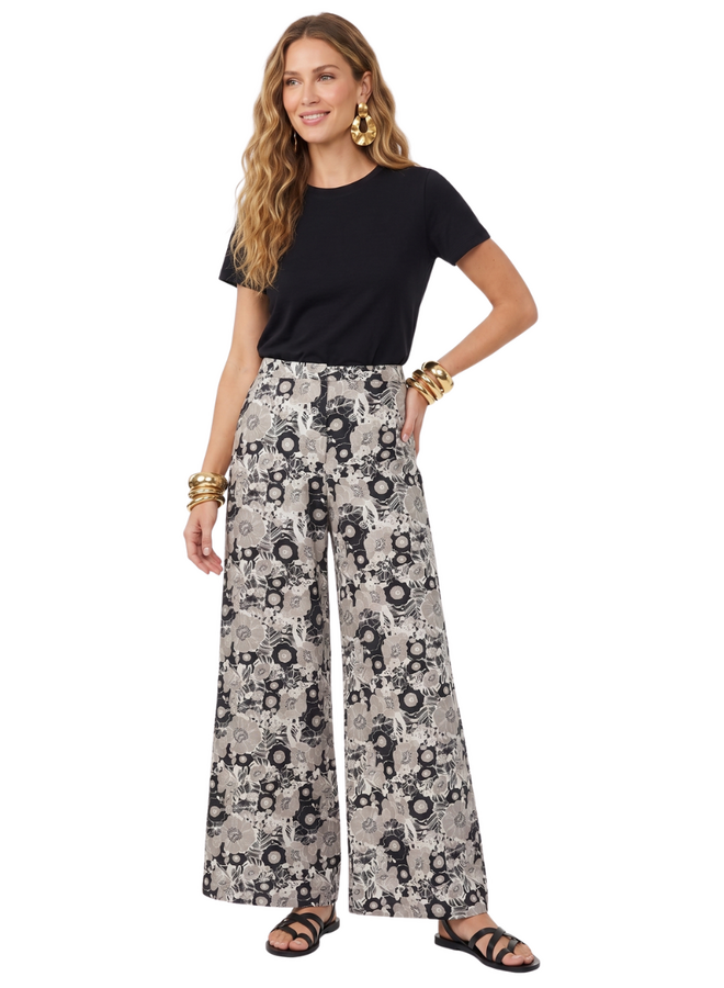 Bryn Walker Long Full Floral Linen Pant in Cream
