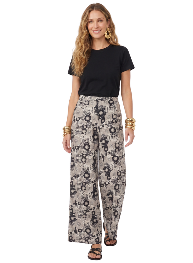 Bryn Walker Long Full Floral Linen Pant in Cream