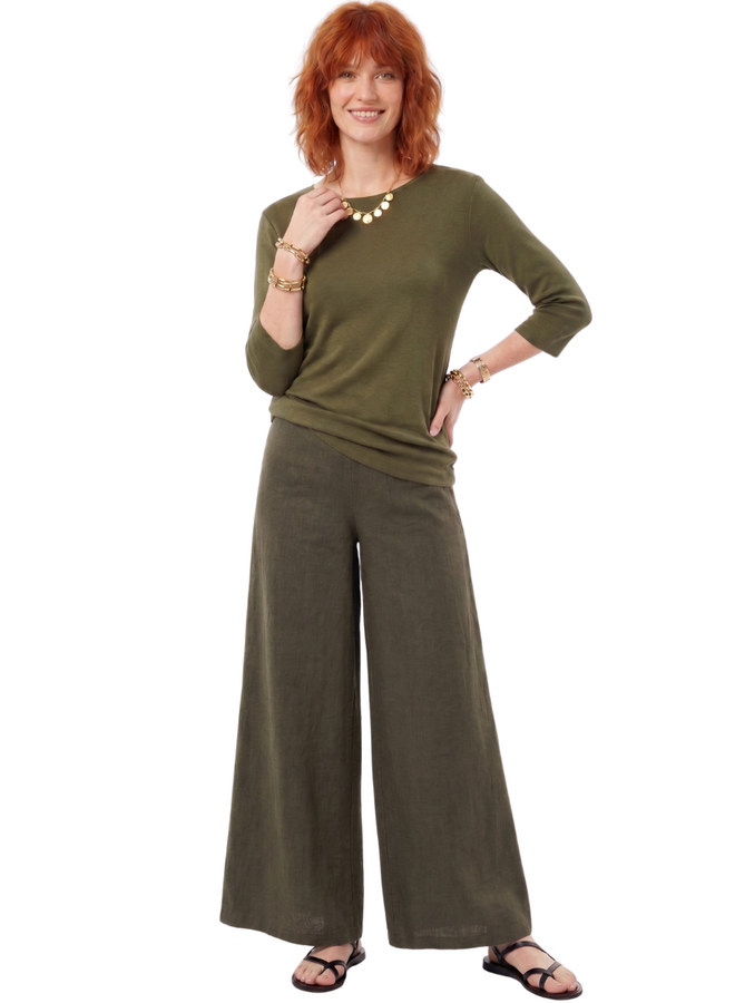 Bryn Walker Long Full Linen Pant in Jasper Green