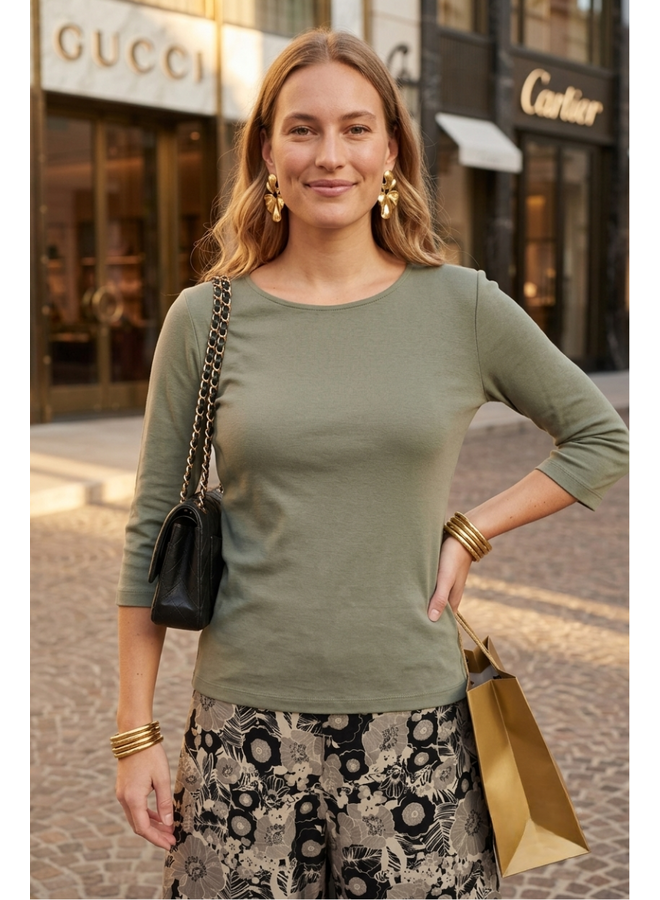 Bryn Walker 3/4 Sleeve Ribbed Tee in Light Green