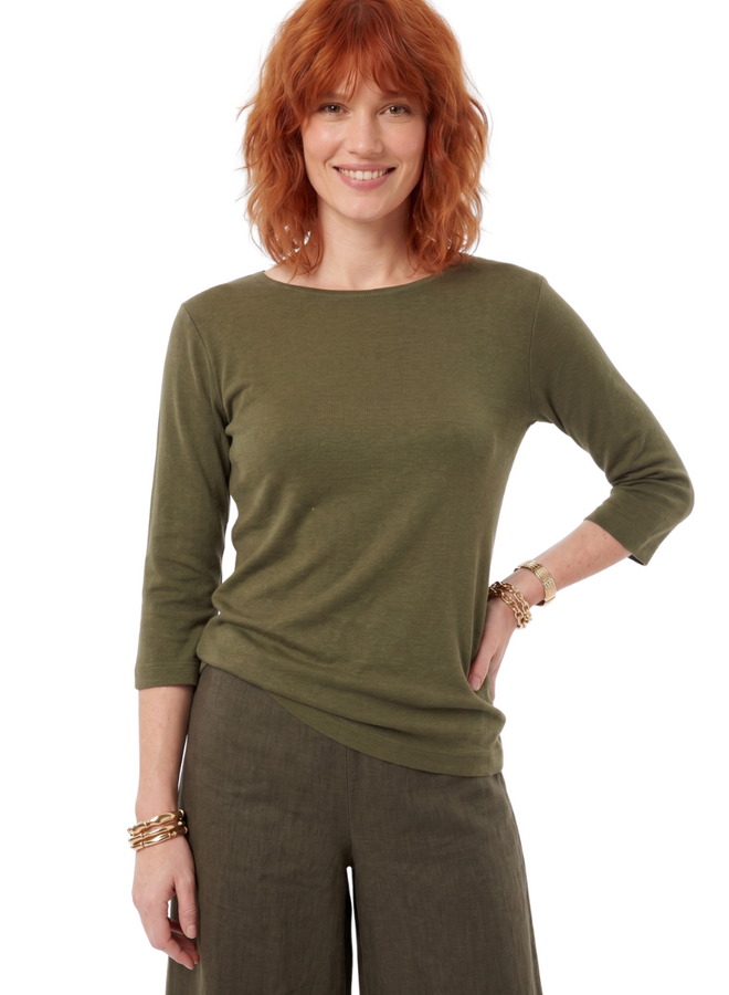 Bryn Walker 3/4 Sleeve Ribbed Tee in Jasper Green