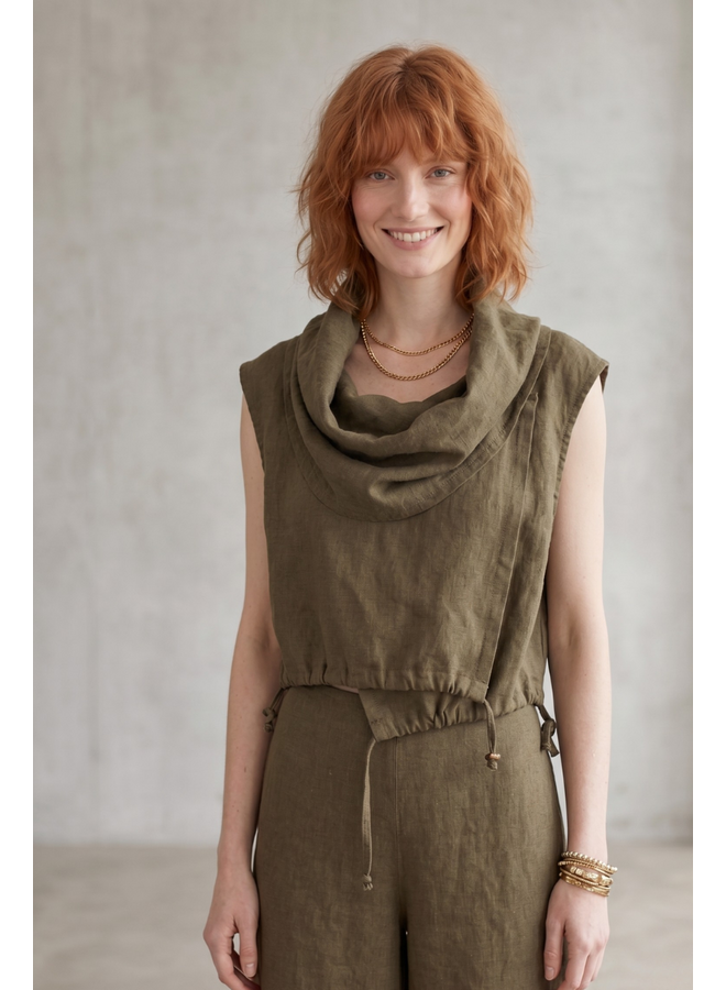 Bryn Walker Pennie Cowl Neck Vest in Jasper Green