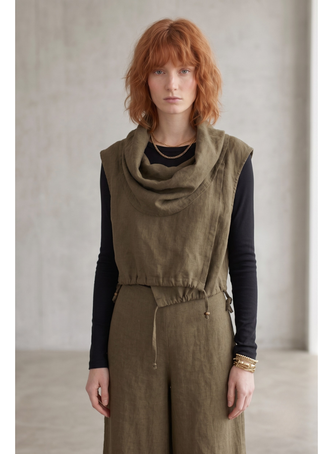 Bryn Walker Pennie Cowl Neck Vest in Jasper Green