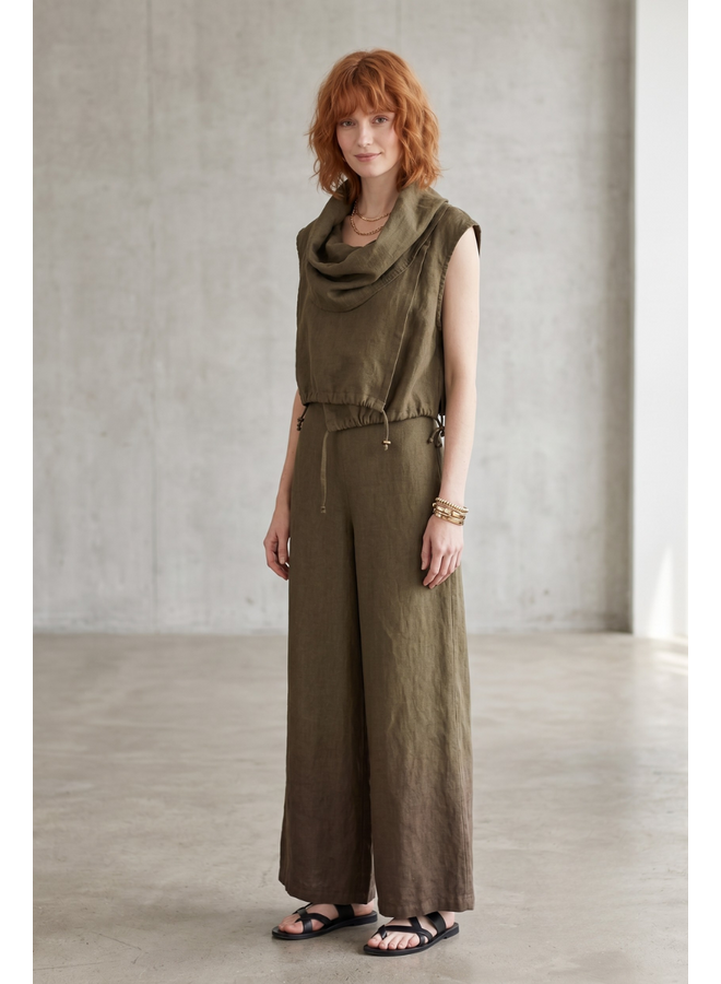 Bryn Walker Long Full Linen Pant in Jasper Green
