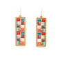 Beaded Mosaic Tila Earrings in Aqua/Red
