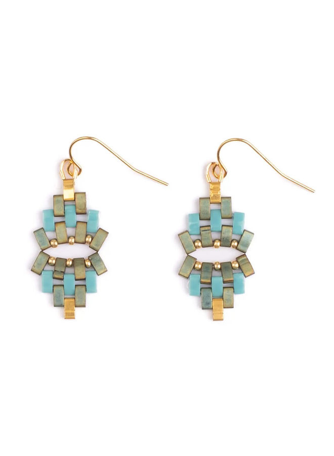 Beaded Astoria Drop Earrings in Green/Aqua