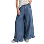 Ruffle Hem Wide Leg Pants in Washed Denim