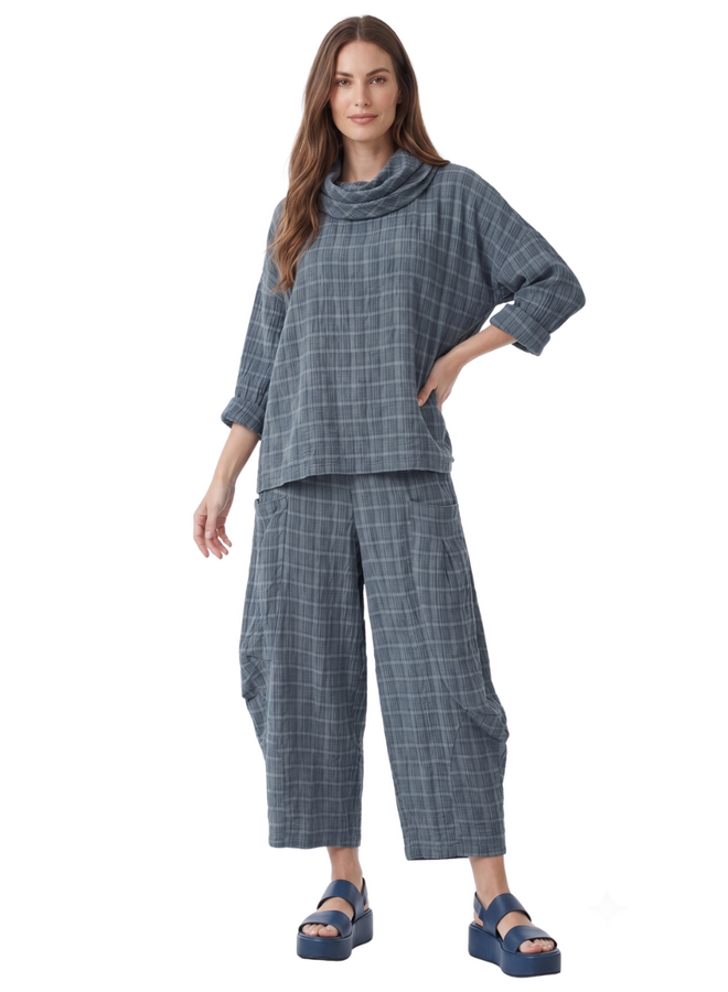 Gerties Double Pocket Seersucker Pant in Dusty Blue
