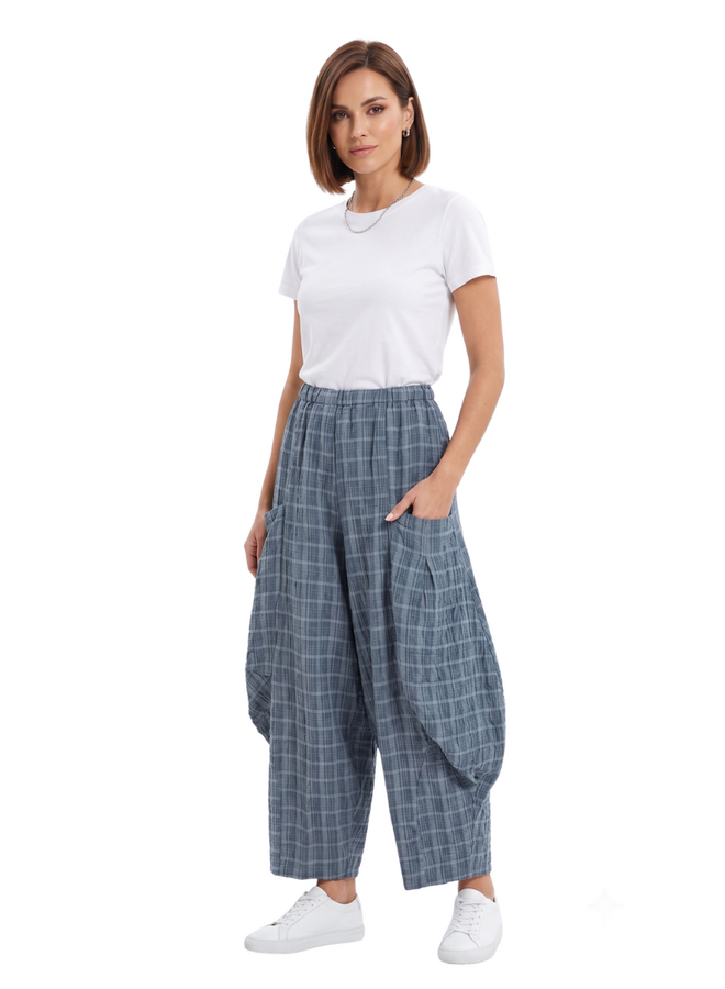 Gerties Double Pocket Seersucker Pant in Dusty Blue