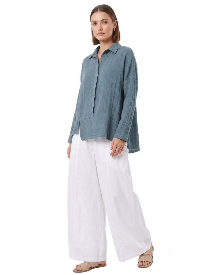Gerties Half Placket Shirt in Dusty Blue