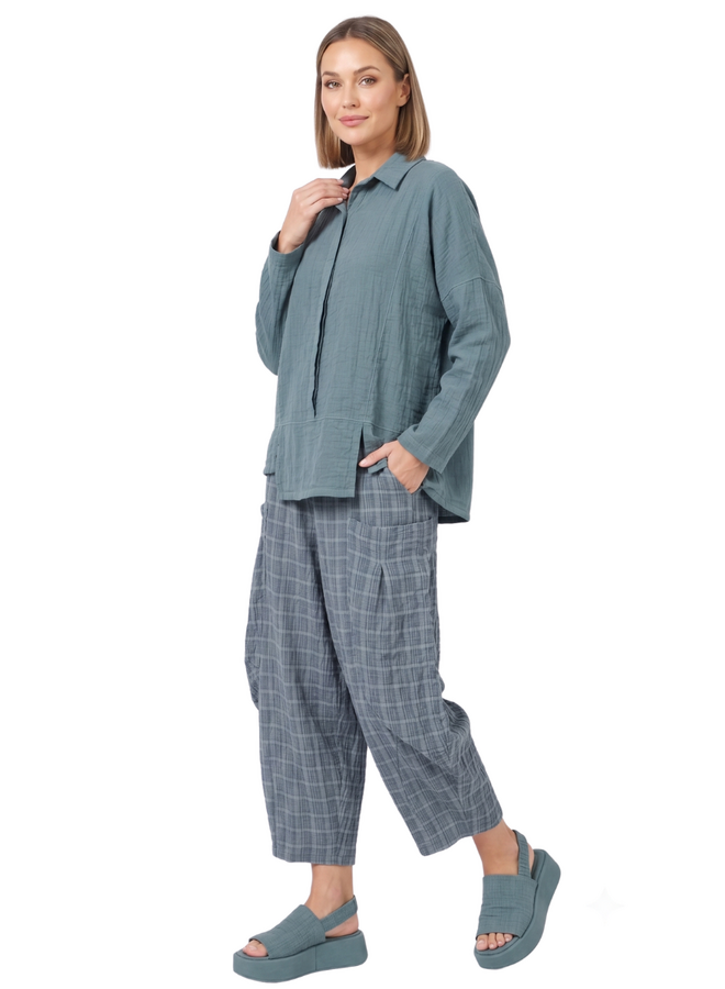 Gerties Half Placket Shirt in Dusty Blue