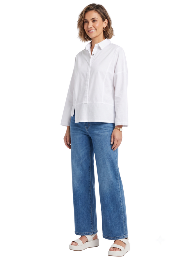 Gerties Half Placket Top In Chalk