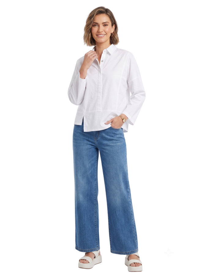 Gerties Half Placket Top In Chalk