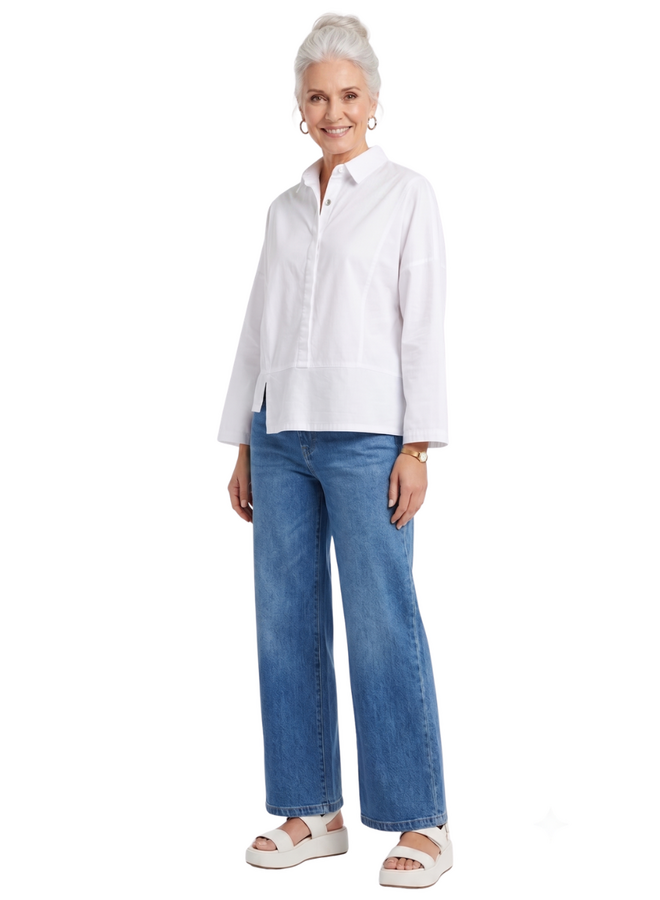 Gerties Half Placket Top In Chalk