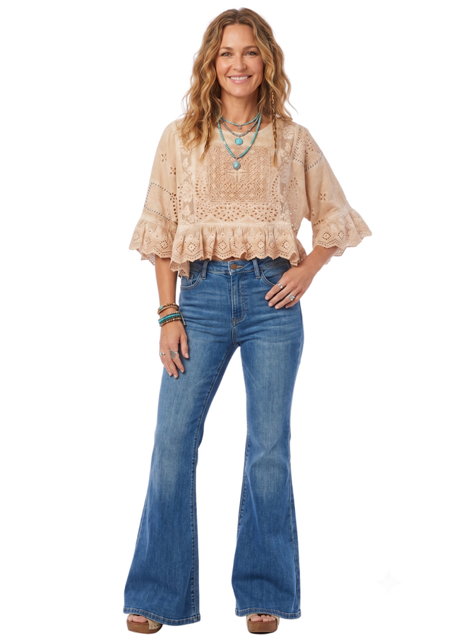 Jaded Gypsy Softly Worn Eyelet Top in Oatmeal