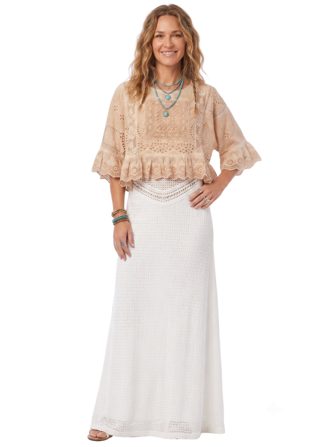 Jaded Gypsy Softly Worn Eyelet Top in Oatmeal