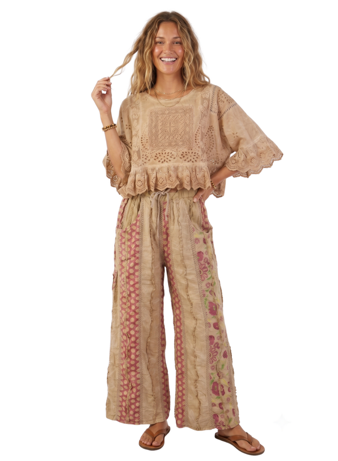 Jaded Gypsy Softly Worn Eyelet Top in Oatmeal