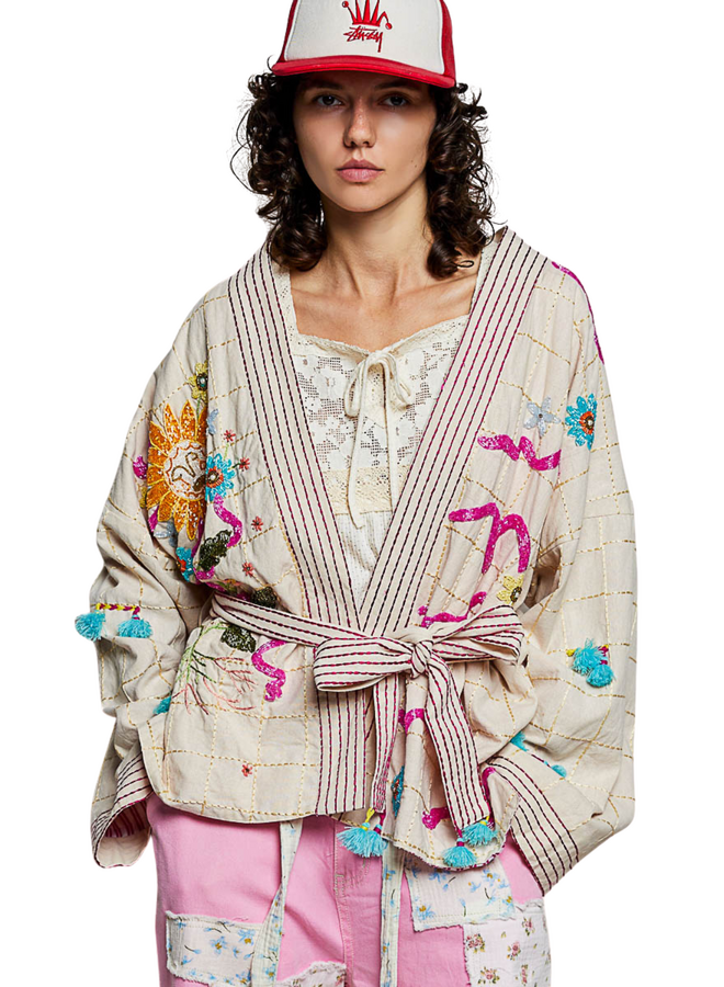 Boho Beaded Embroidered Sun Kimono